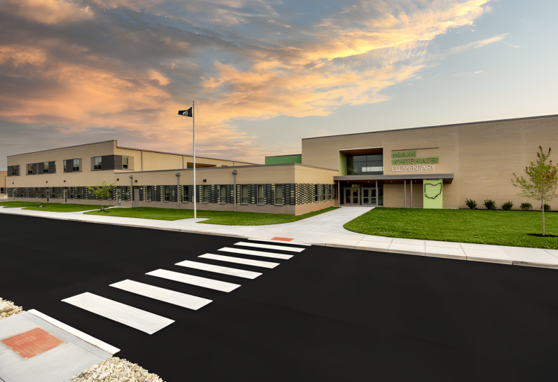 Road view of school building